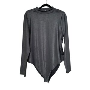 Good American charcoal grey subtle metallic shimmer bodysuit